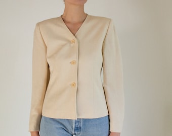 Vintage tan linen blend cropped jacket // M (1621)