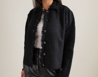 Vintage 90s black wool raw edge cardigan // M (1827)