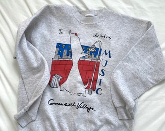 Vintage 1992 gray cotton blend Greenwich Village Music sweatshirt // L (2484)