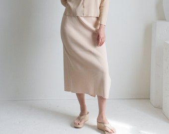 Vintage tan cotton sweater skirt // S (2379)
