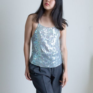 Y2K light blue silk sequined backless tank top // L 2403 image 1