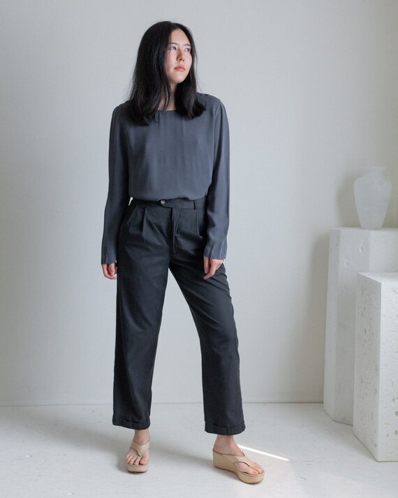 Vintage charcoal gray cotton pleated pants // S (… - image 6