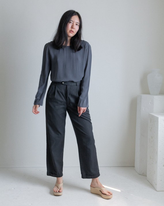 Vintage charcoal gray cotton pleated pants // S (… - image 5