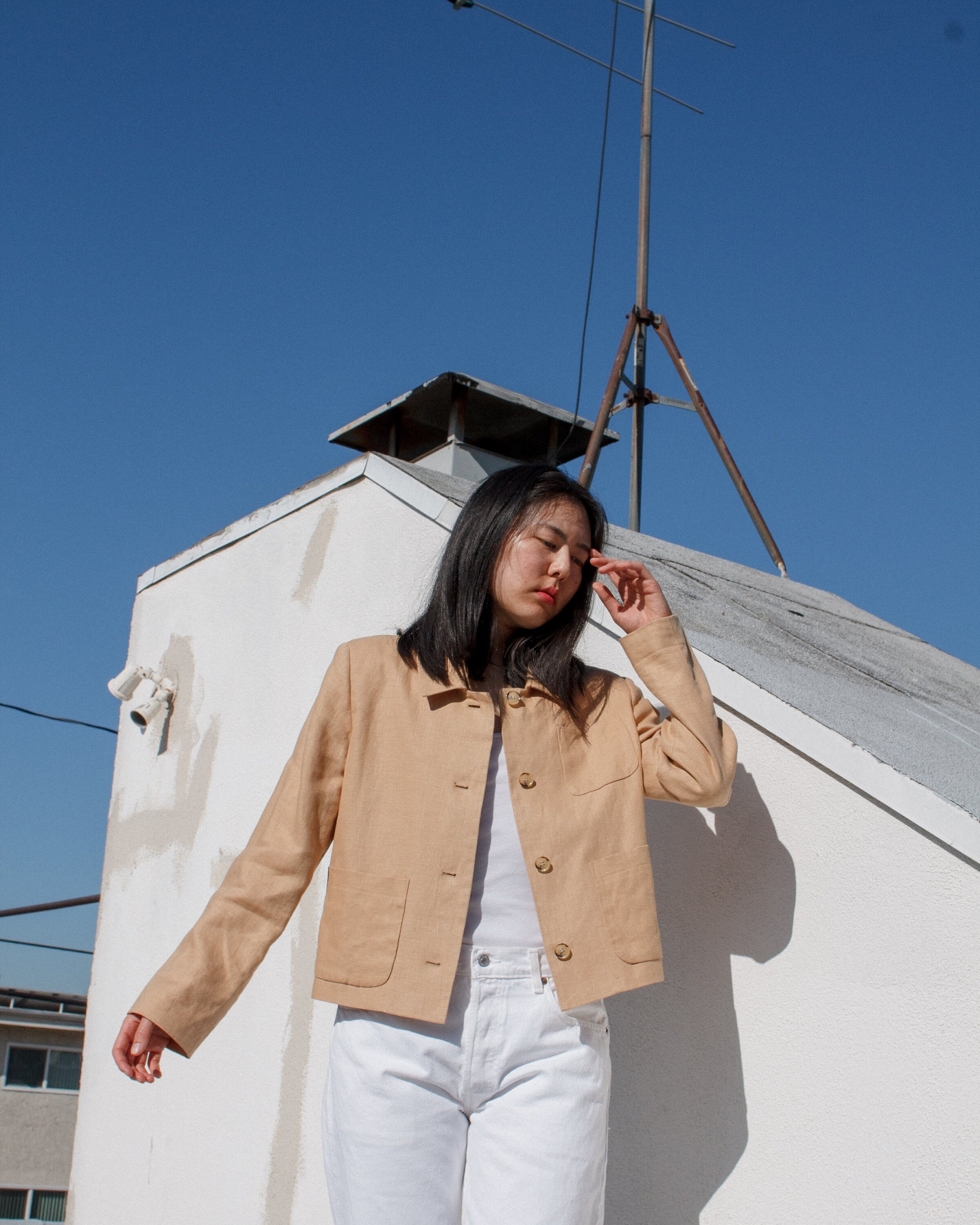 LINEN CROPPED CHORE JACKET【Mサイズ】 LINEN CROPPED CHORE JACKET Mサイズ