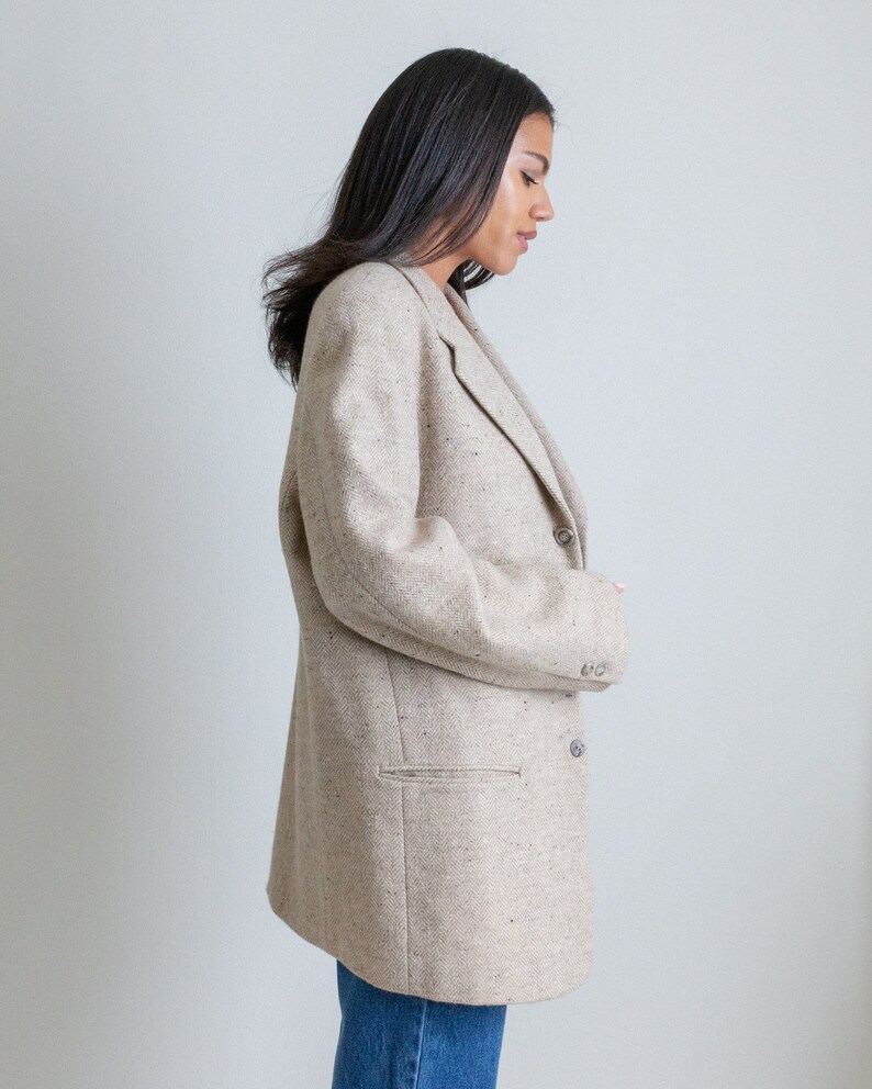 Vintage cream heathered wool herringbone blazer // XL (2307)