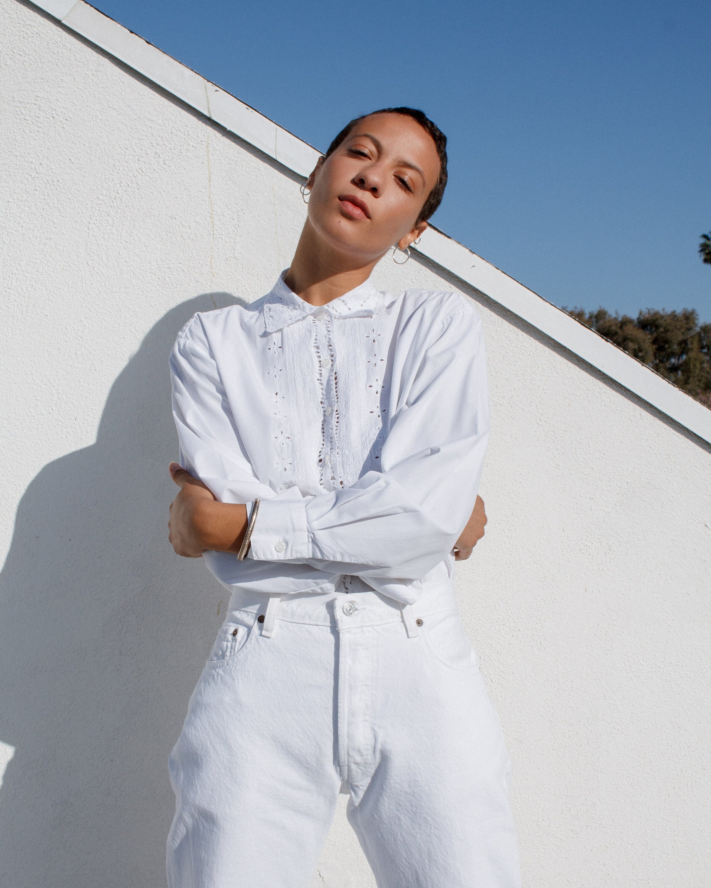White eyelet v neck blouse cotton main image 1