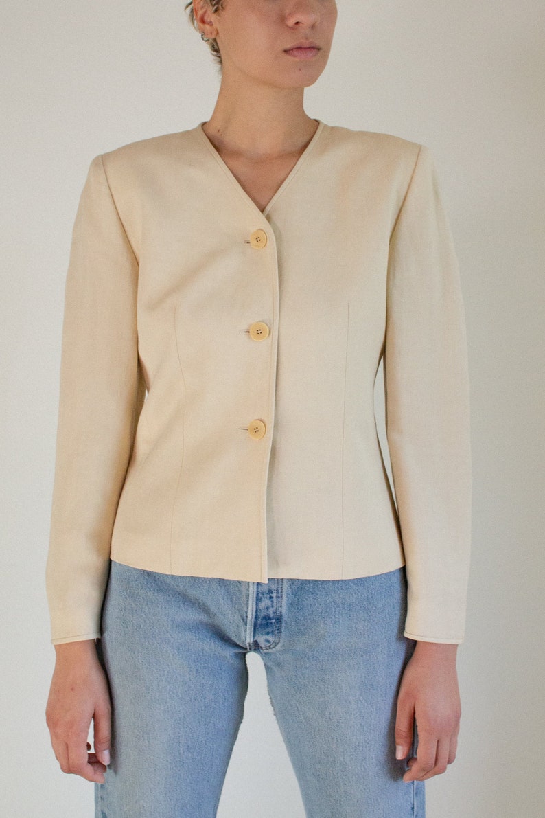 Vintage tan linen blend cropped jacket // M 1621 image 7