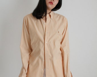 Y2K Ralph Lauren marigold yellow and white striped cotton button down shirt // XL (2099)