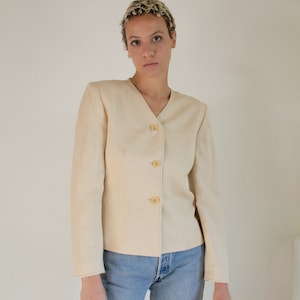 Vintage tan linen blend cropped jacket // M 1621 image 6