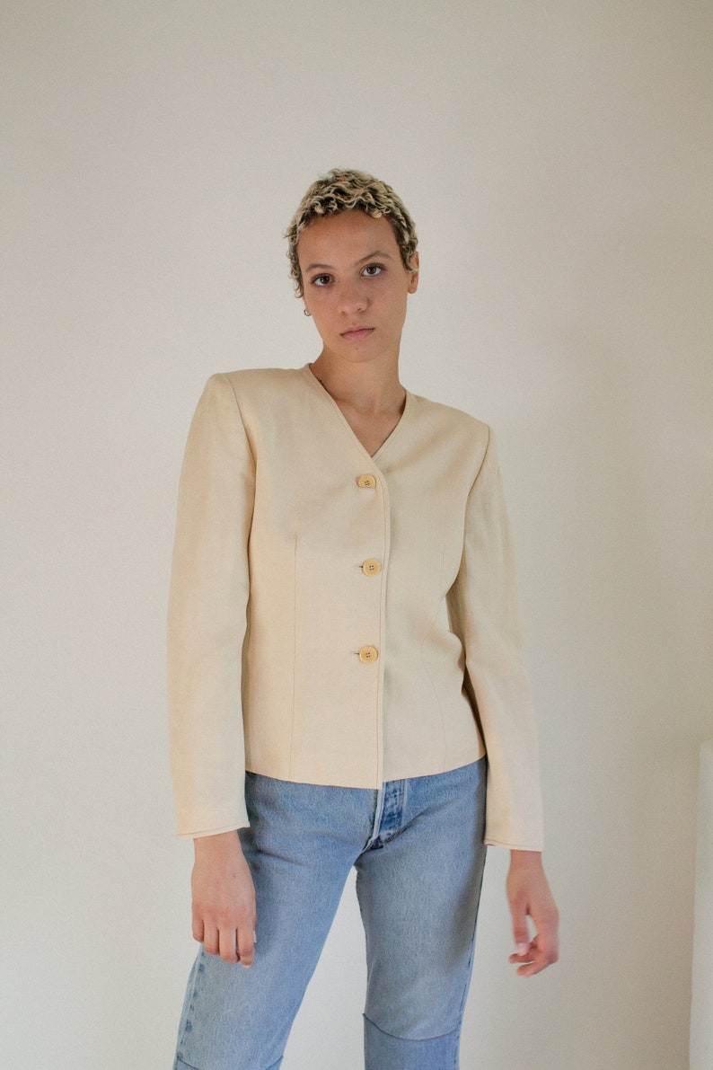 Vintage tan linen blend cropped jacket // M 1621 image 6