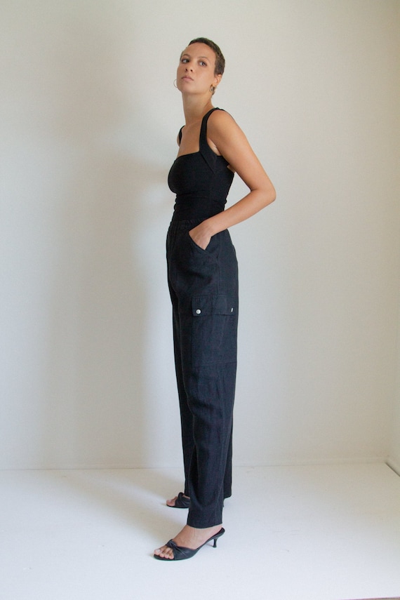 Vintage black linen cargo pants // XL (1024)
