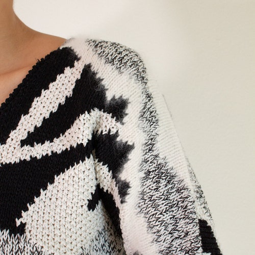 Vintage black and ivory wool and shops angora blend abstract patterned sweater // S petite (2009)