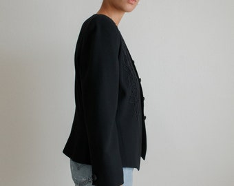 Vintage Black Wool Abstract Embroidered Jacket // L (1928) - Etsy