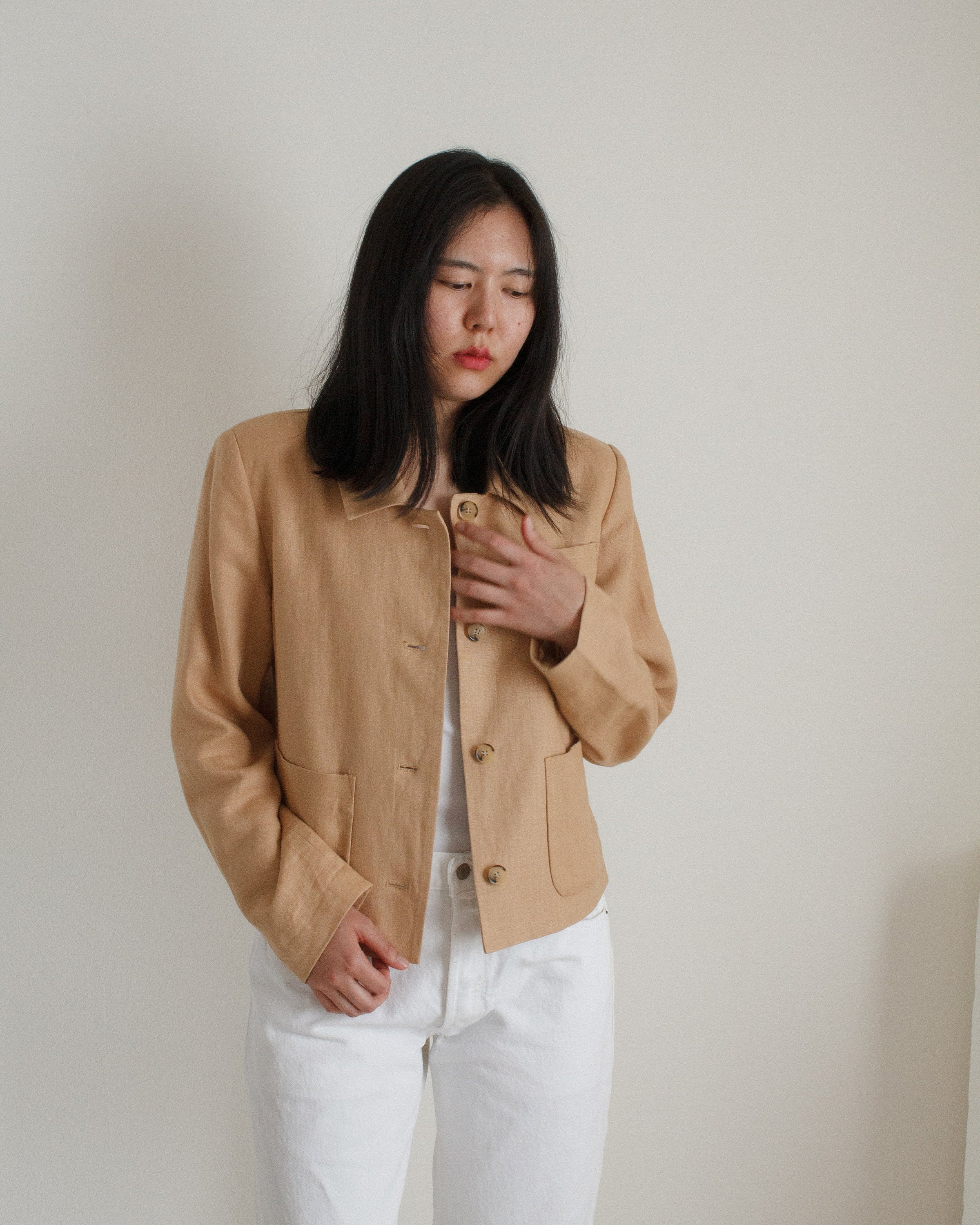 Vintage Camel Linen Cropped Jacket // L (1841) - Etsy