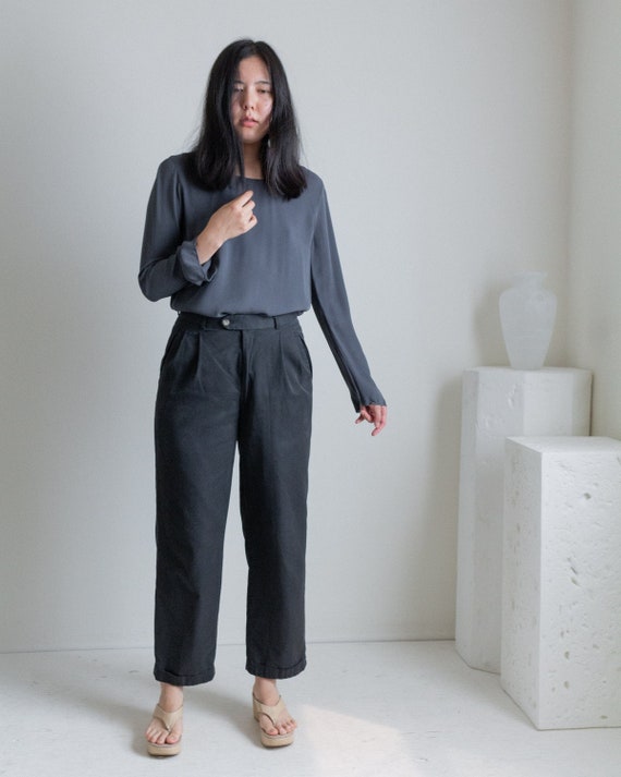 Vintage charcoal gray cotton pleated pants // S (… - image 1