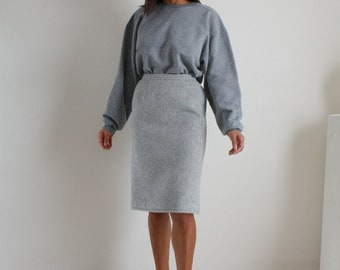 Vintage 60s Courrèges gray alpaca and wool pencil skirt // XS-S (438)