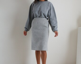 Vintage 60s Courrèges gray alpaca and wool pencil skirt // XS-S (438)