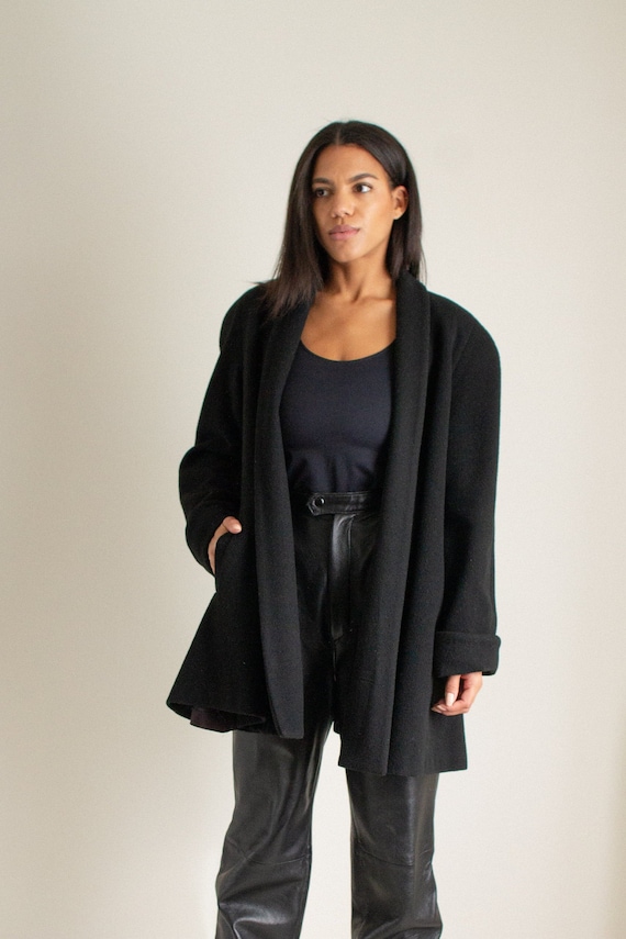 Vintage black wool cocoon coat // L (1467)