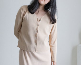 Y2K tan square button cardigan // M (2378)