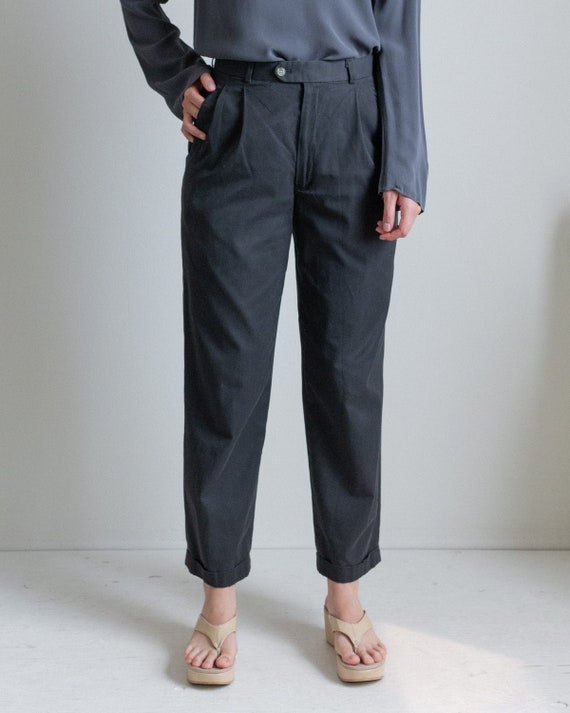 Vintage charcoal gray cotton pleated pants // S (… - image 8