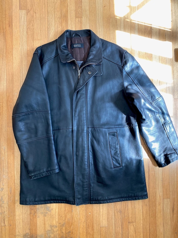 ジャケット・アウター BARNEYS NEW YORK Vintage Barneys New York Black Leather Simple Minimal Mid Length