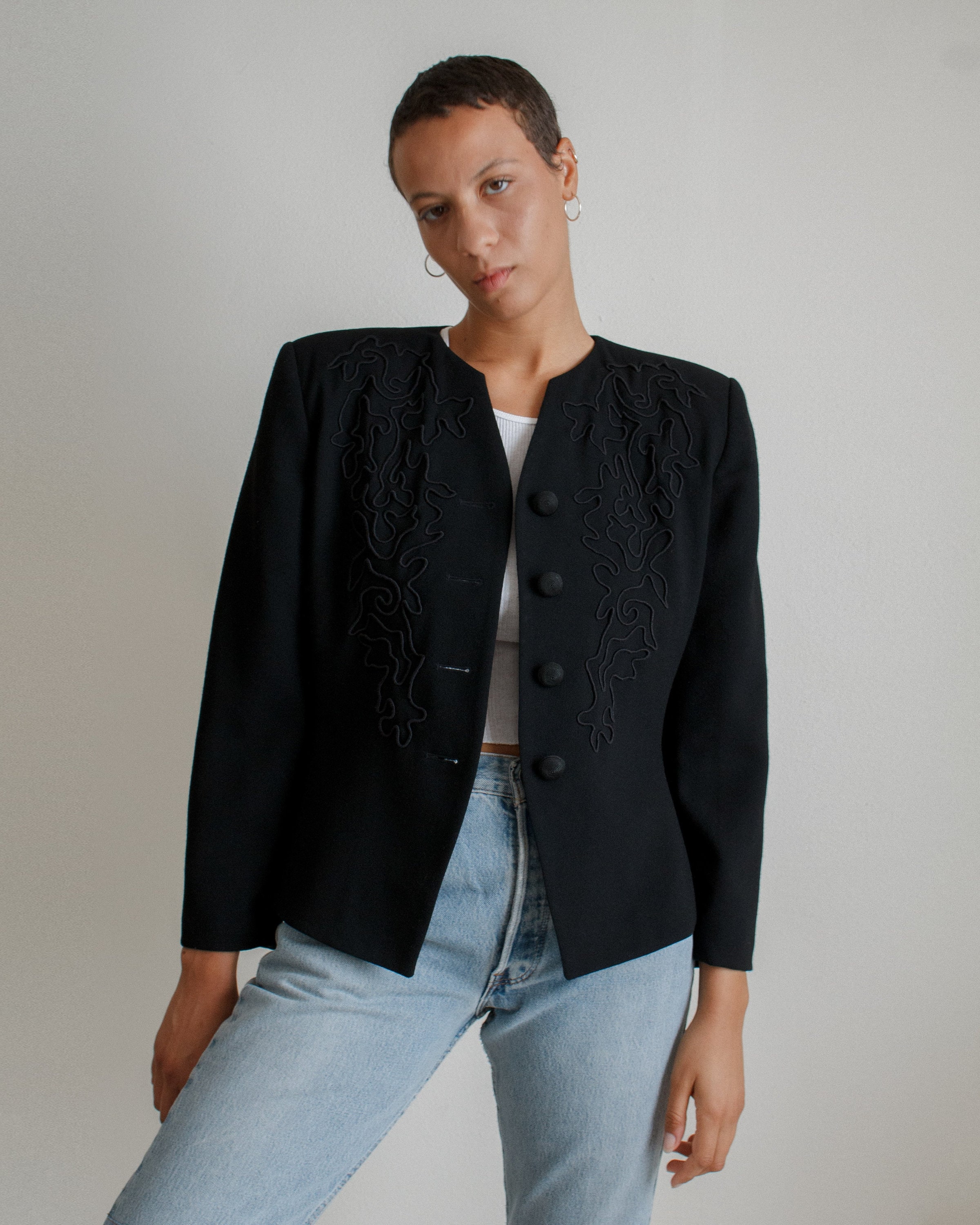 未使用　ARTISAN embroidery wool jacket black Vintage Black Wool Abstract Embroidered Jacket // L (1928) - Etsy