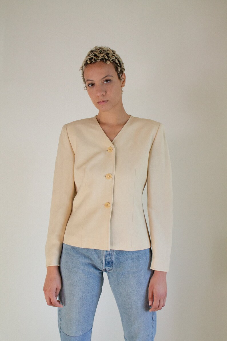 Vintage tan linen blend cropped jacket // M 1621 image 8
