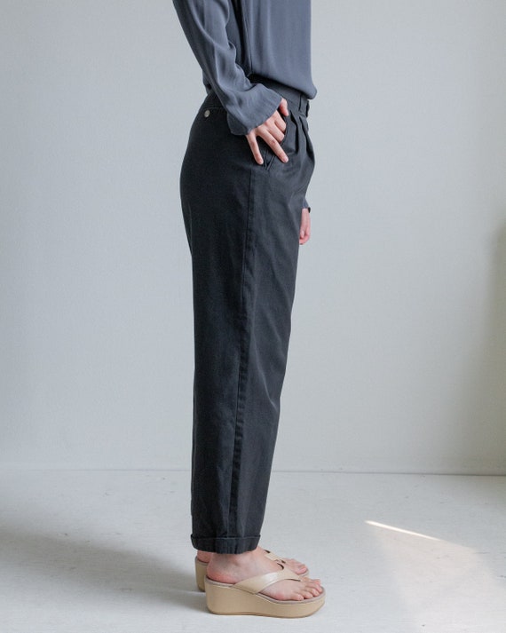Vintage charcoal gray cotton pleated pants // S (… - image 9