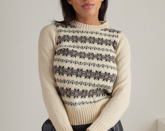 Vintage cream wool fair isle sweater // XXS (1794)