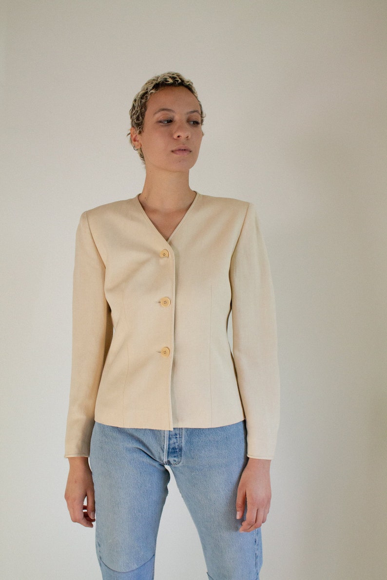 Vintage tan linen blend cropped jacket // M 1621 image 1