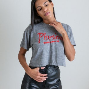 Vintage gray cotton blend Physical cropped tee shirt // L (2453)
