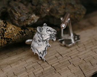 Tiger cuff links, Silver tiger jewelry, wild cat man accessories, leoopard cuff links, wild lion cuff, Asia animal jewelry, animal cuff men