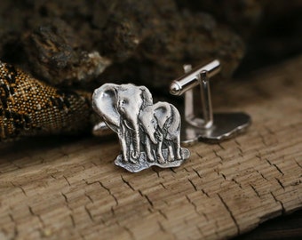 Elephant cuff links, Silver elephant jewelry, Africa man accessories, cuff links silver, wild animal cuff, African fan gift, safari elephant