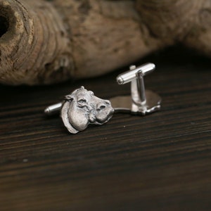 African hippo cuff links, Silver hippo jewelry, hippopotamus man accessories, cuff links silver, Hippo Jewelry, wild animal cuff, Africa fan imagem 1