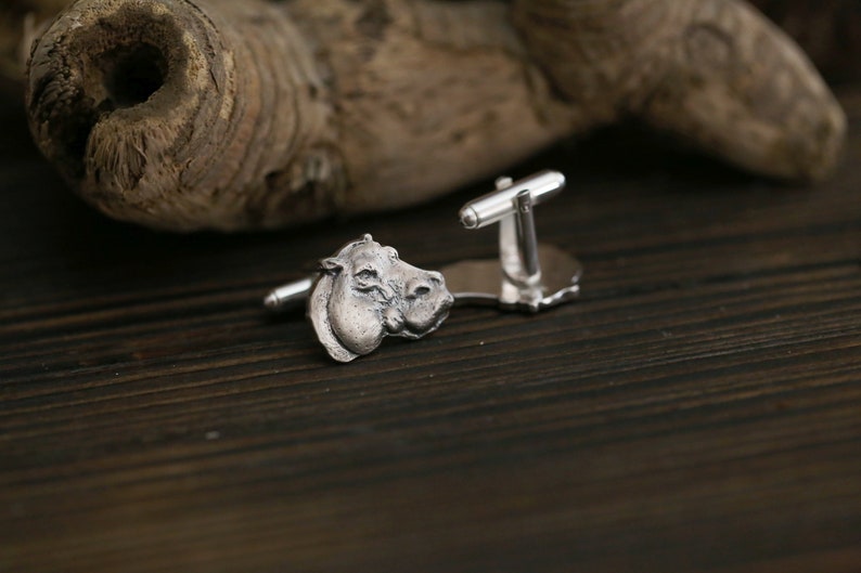 African hippo cuff links, Silver hippo jewelry, hippopotamus man accessories, cuff links silver, Hippo Jewelry, wild animal cuff, Africa fan imagem 1