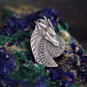 Dragon met maan broche in Sterling Zilver, Dragon Breast PIN, Dragon PIN, zilveren gesp clip, bevestigings badge, fantasie zilveren sieraden, beest