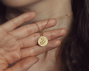 Luftelement, doppelseitiger vergoldeter Silberanhänger, vier Elemente, Naturliebhaber Geschenk, Gold Talisman mit Luft, Symbolschmuck, Sternzeichen