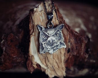 Owl Head Pendant, Sterling Silver, Bird Jewelry, Bird Charm Necklace, Multiple Chain Lengths, Owl Gift Idea, Woodland Animals Jewelry