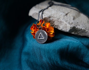 Fire element, double sided silver pendant, four elements, nature lover gift, silver talisman with fire, symbolic amulet, magic necklace gift