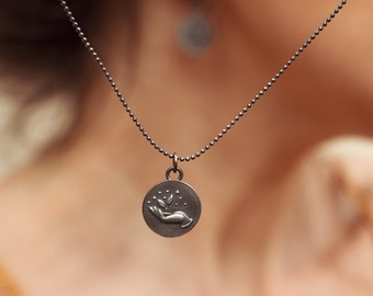 Elemento terra, ciondolo in argento bifacce, quattro elementi, regalo amante della natura, talismano d'argento con terra, gioielli simbolici, regalo segni zodiacali