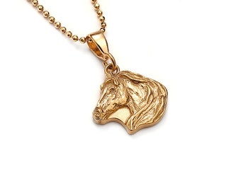 Horse Mini Pendant, Mustang gold plated silver, Horsemen Jewelry, Stallion Necklace, Pony necklace, Horse Head Pendant, Riding jewelry horse