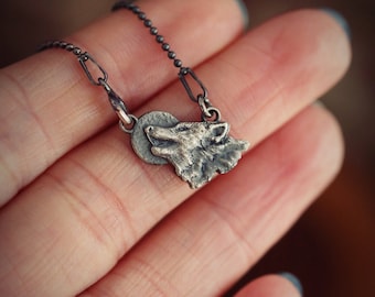 Howling Wolf Mini Pendant Sterling Silver, Wild Animal Pendant, Animal Jewelry, Wolf Charm Necklace, Multiple Chain Lengths