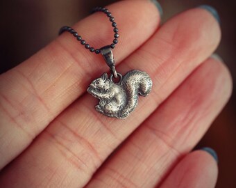 Mini Pendant Squirrel with a Nut, Cute Animal Pendant, Animal Charm, Squirrel Necklace, Multiple Chain Lengths