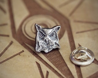 Forest Owl Mini Brooch Sterling Silver, Owl Charm, Bird Breast Pin, Animal Pin, Silver Clasp Clip, Fastening Badge