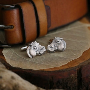 African hippo cuff links, Silver hippo jewelry, hippopotamus man accessories, cuff links silver, Hippo Jewelry, wild animal cuff, Africa fan imagem 4