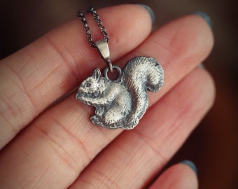 Furry Squirrel Silver Pendant , Wild Animal Pendant, Animal Jewelry, Rodent Charm Necklace, Multiple Chain Lengths