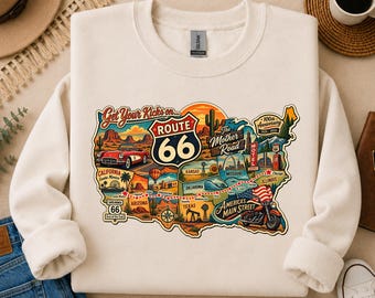 T-shirt Route 66, T-shirt rétro pour road trip américain, Sweat-shirt vintage Mother Road