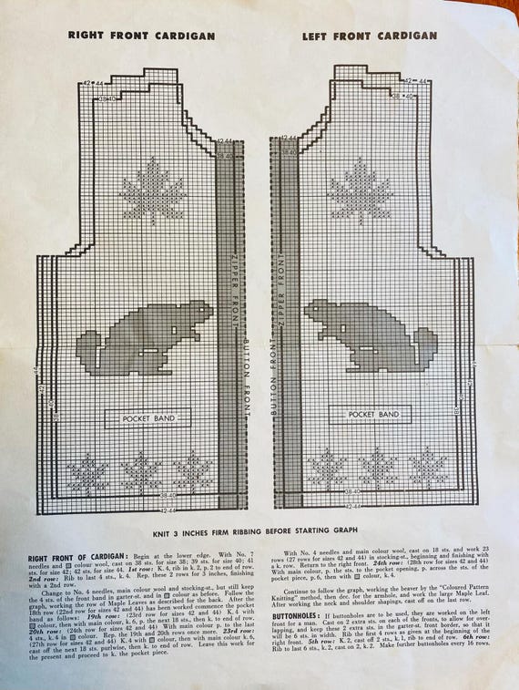 Vintage Adult Mary Maxim Beaver Sweater Knitting Pattern 1950s