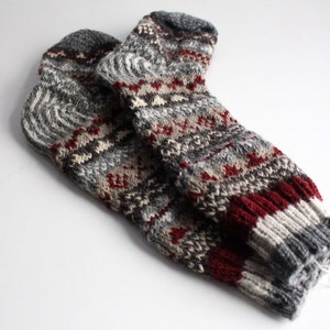 Gray Red Multicolored Pure Wool Winter Socks imagem 3