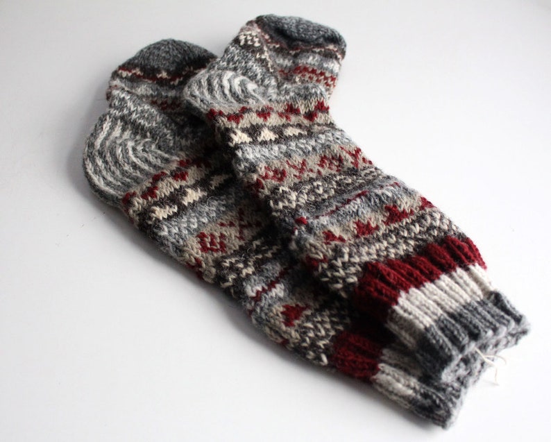 Gray Red Multicolored Pure Wool Winter Socks imagem 3